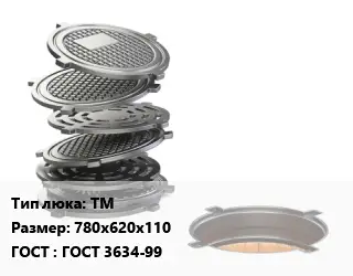 Люк чугунный ТМ 780х620х110 ГОСТ: ГОСТ 3634-99